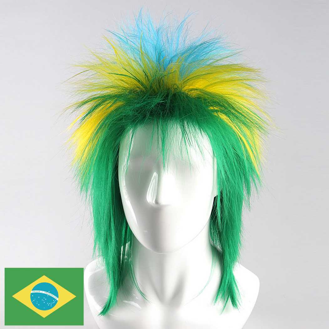 flagwigs, football wigs, fan wigs, afro wigs, mullet wigs, bob wigs, euro wigs,  premier league wigs,Brazil Mullet Wig