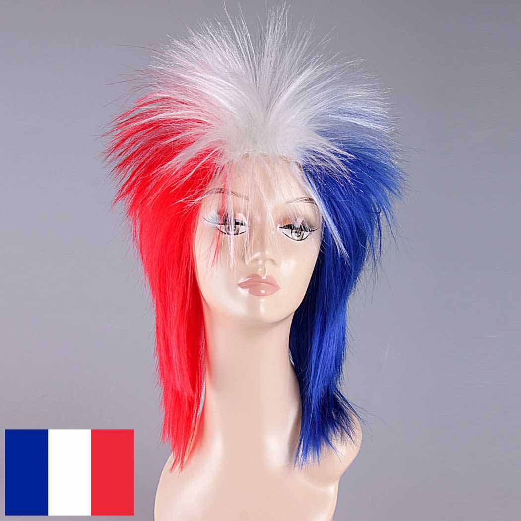 flagwigs, football wigs, fan wigs, afro wigs, mullet wigs, bob wigs, euro wigs,  premier league wigs,France Mullet Wig 