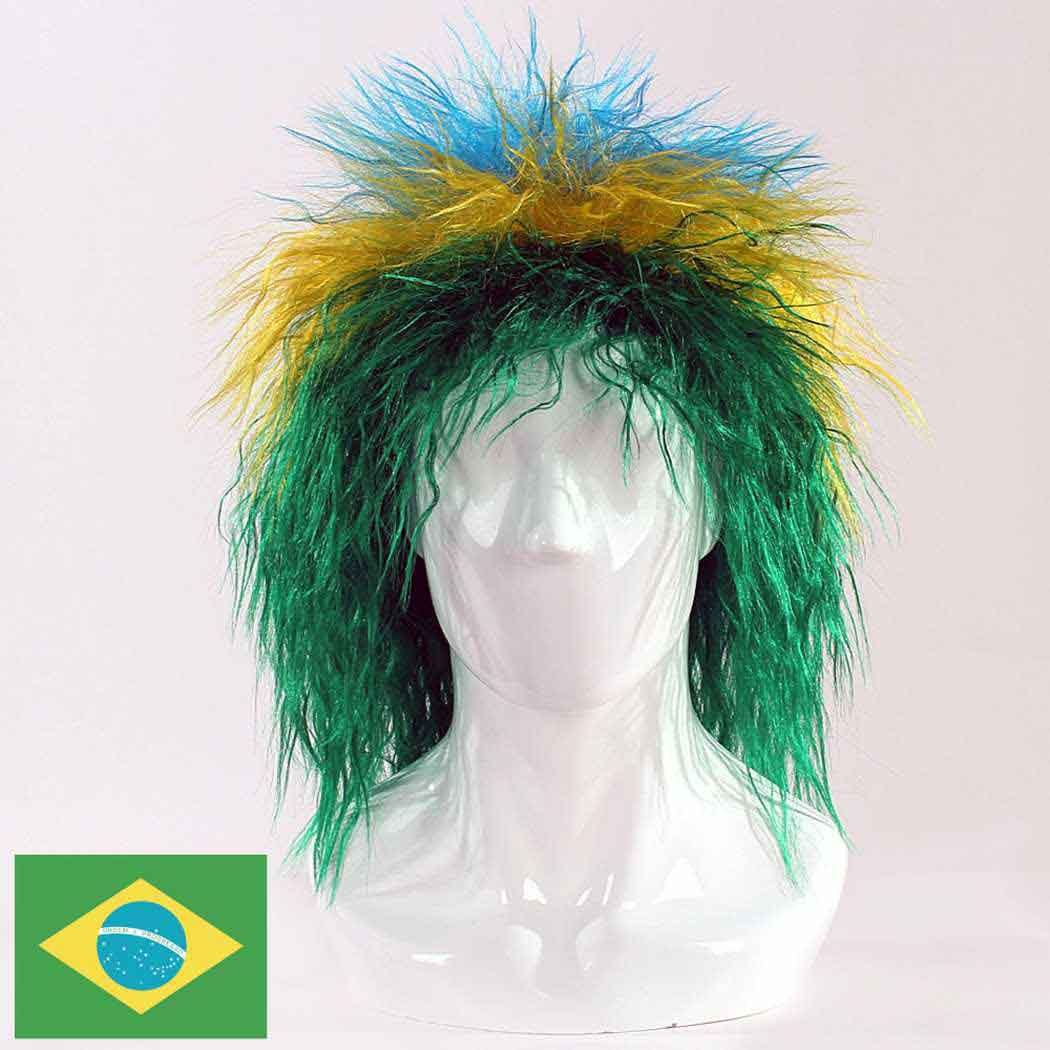 flagwigs, football wigs, fan wigs, afro wigs, mullet wigs, bob wigs, euro wigs,  premier league wigs,Brazil Curly Mullet Wig