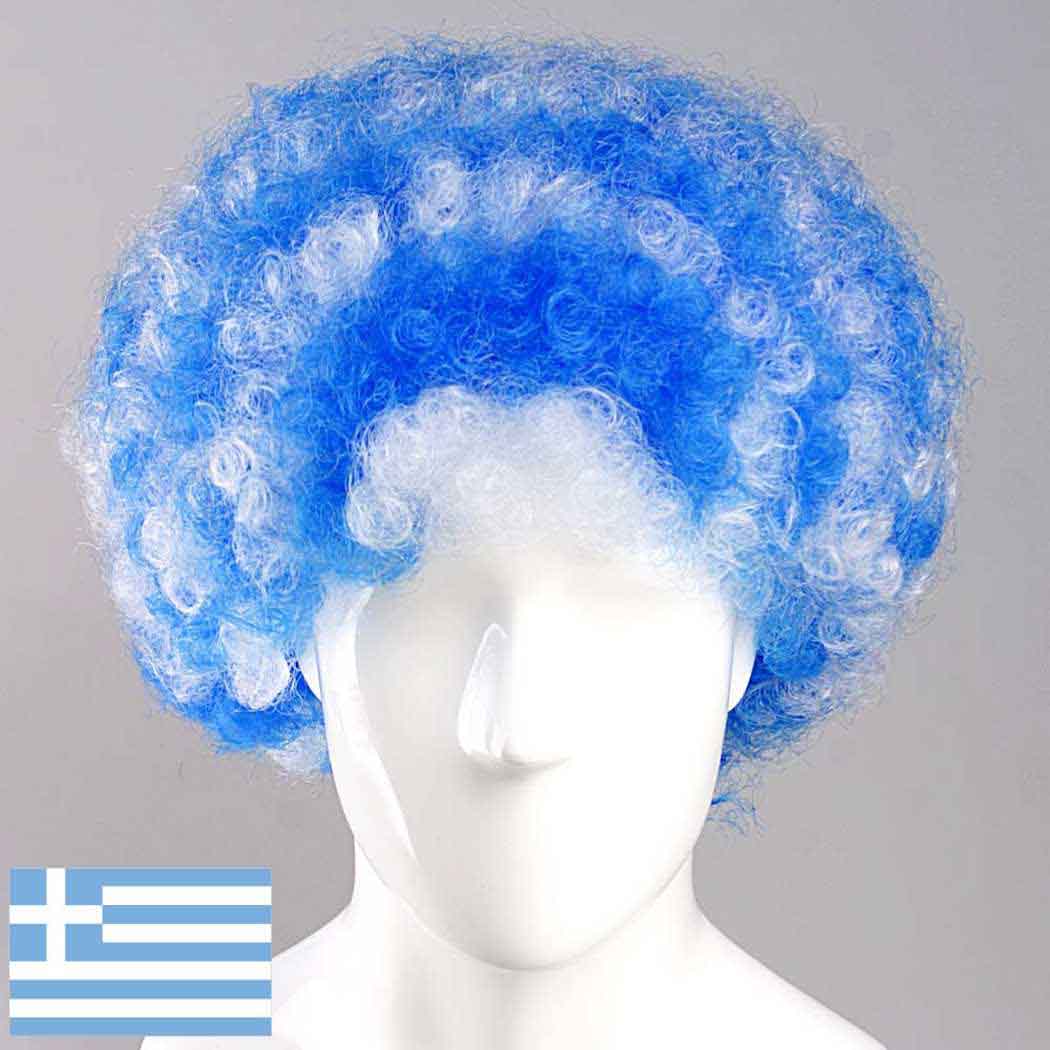 flagwigs, football wigs, fan wigs, afro wigs, mullet wigs, bob wigs, euro wigs,  premier league wigs,Greece Afro Wig