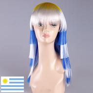 flagwigs, football wigs, fan wigs, afro wigs, mullet wigs, bob wigs, euro wigs,  premier league wigs,Uruguay Long Wig 